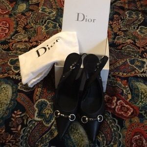 DIOR blk leather sling backs sz 6.5 authentic